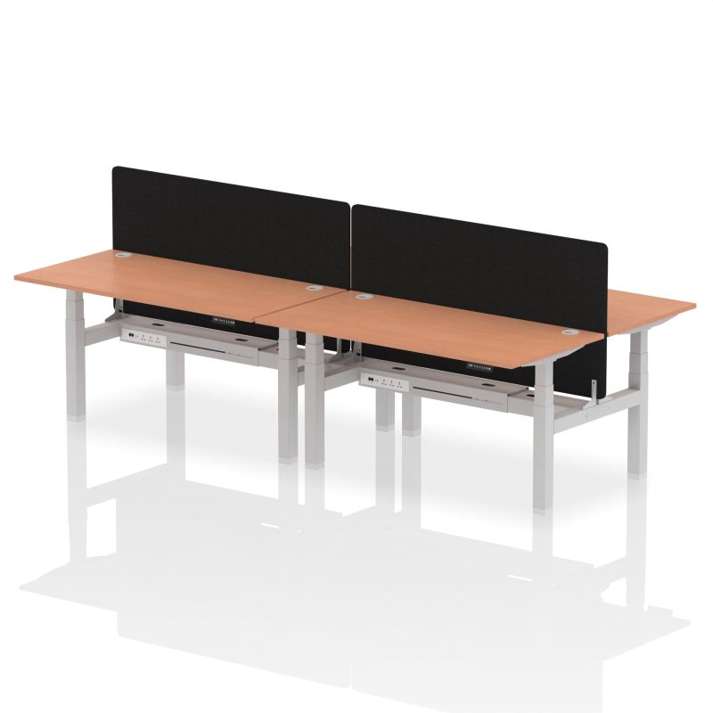Air Back-to-Back Height Adjustable Bench Desk - 4 Person with Black Straight Screen - Image 38