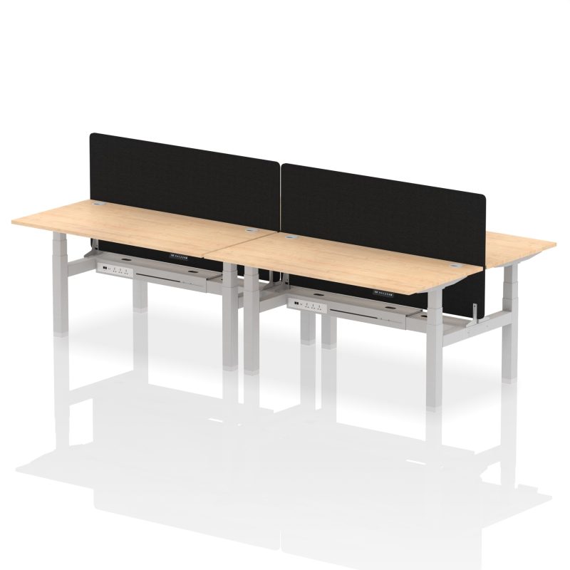 Air Back-to-Back Height Adjustable Bench Desk - 4 Person with Black Straight Screen - Image 44