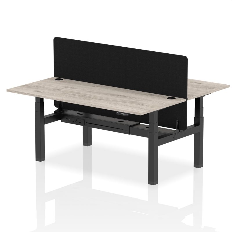 Air Back-to-Back Height Adjustable Bench Desk - 2 Person with Black Straight Screen - Image 58