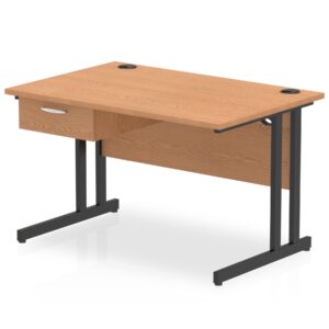 Impulse Cantilever Straight Desk Black Frame With Single One Drawer Fixed Pedestal - Image 4