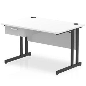 Impulse Cantilever Straight Desk Black Frame With Single One Drawer Fixed Pedestal - Image 5