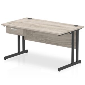 Impulse Cantilever Straight Desk Black Frame With Single One Drawer Fixed Pedestal - Image 9