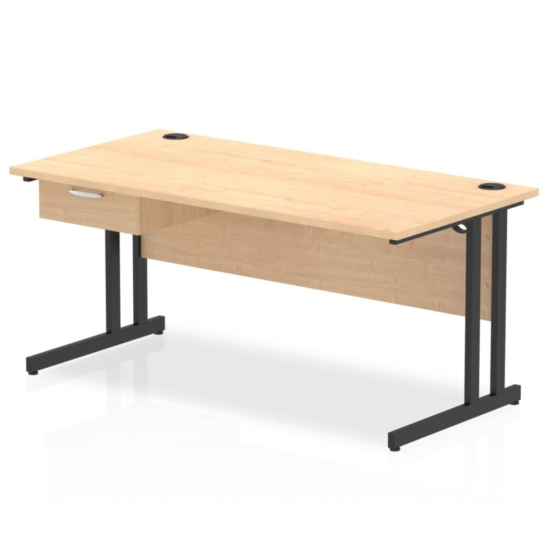 Impulse Cantilever Straight Desk Black Frame With Single One Drawer Fixed Pedestal - Image 17