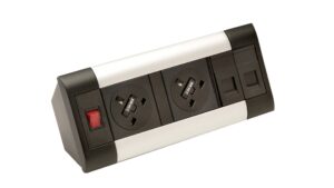 Impulse Desktop Module 2 x 3.15A UK Sockets, 1 x Neon Switch, 1 x 500mm Lead to 3 Pole Connector in Black - Image 3