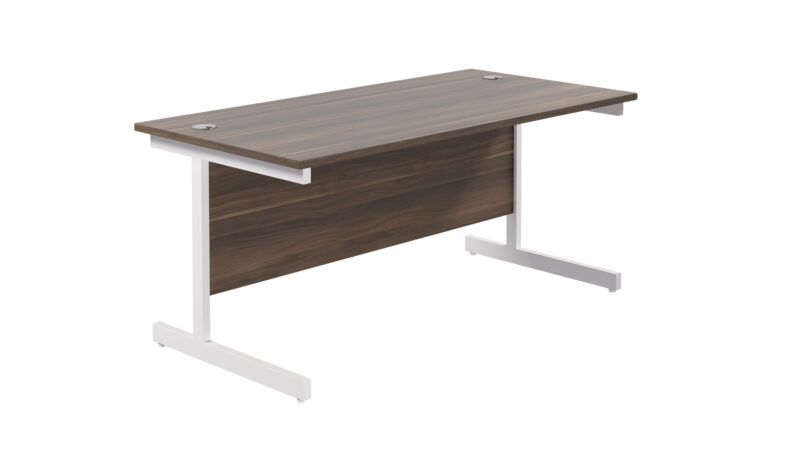 Single Upright Rectangular Desk: 800mm Deep | 1600 X 800 | Dark Walnut/White
