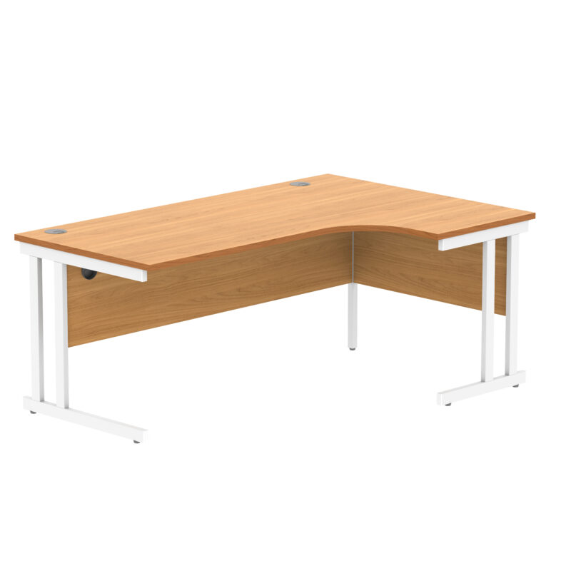 Office Right Hand Corner Desk With Steel Double Upright Cantilever Frame | 1800X1200 | Beech/White