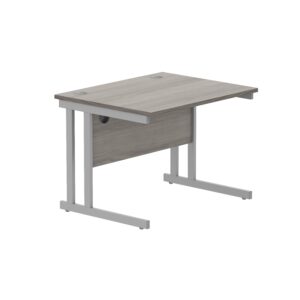 Office Rectangular Desk With Steel Double Upright Cantilever Frame | 800X800 | Alaskan Grey Oak/Silver