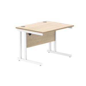 Office Rectangular Desk With Steel Double Upright Cantilever Frame | 800X800 | Canadian Oak/White