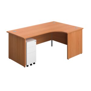 Panel Right Hand Radial Desk + 3 Drawer Slimline Steel Mobile Pedestal Bundle | 1800X1200 | Beech/White
