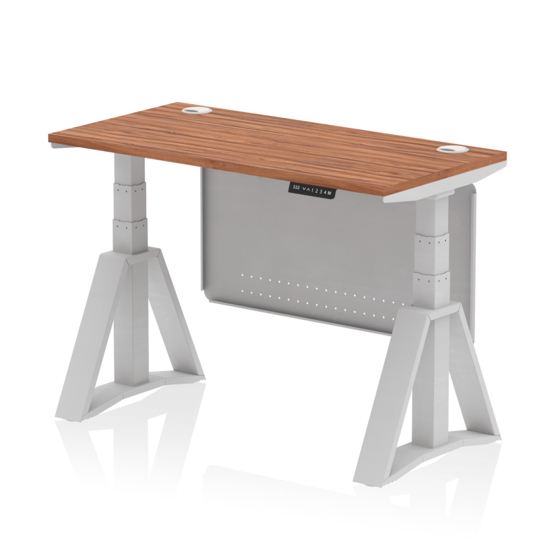 Air Height Adjustable Slimline Desk With Cable Ports With Steel Modesty Panel With Piste Foot - Image 5