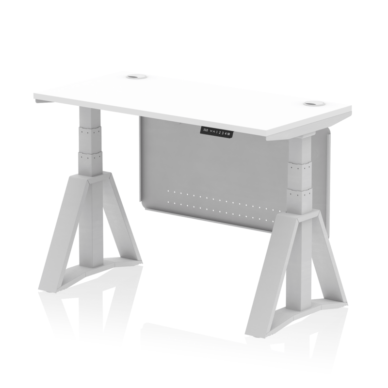 Air Height Adjustable Slimline Desk With Cable Ports With Steel Modesty Panel With Piste Foot - Image 9