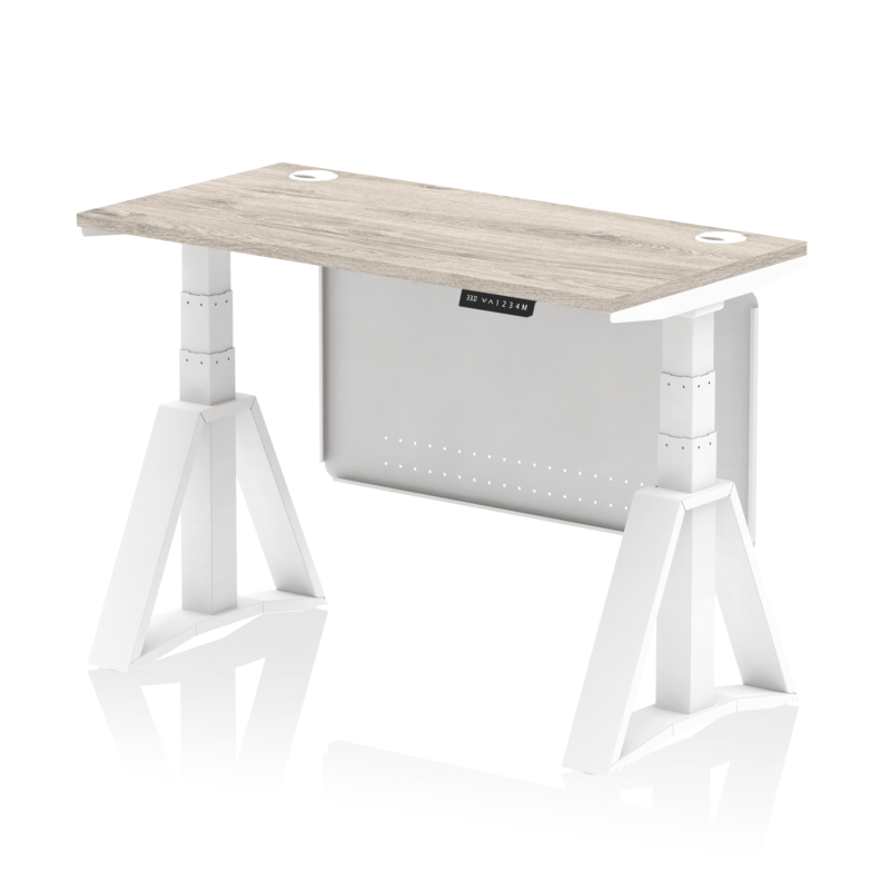 Air Height Adjustable Slimline Desk With Cable Ports With Steel Modesty Panel With Piste Foot - Image 45