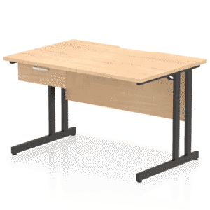 Impulse Scalloped Edge Cantilever Straight Desk With Single One Drawer Fixed Pedestal - Image 3