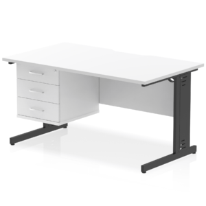 Impulse Scalloped Edge 1400mm Cable Managed Straight Desk With Single Fixed Pedestal - Image 36
