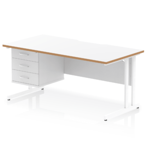 Impulse Scalloped Edge 1600mm Cantilever Straight Desk With Single Fixed Pedestal - Image 2
