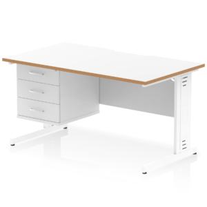 Impulse Scalloped Edge 1400mm Cable Managed Straight Desk With Single Fixed Pedestal - Image 2